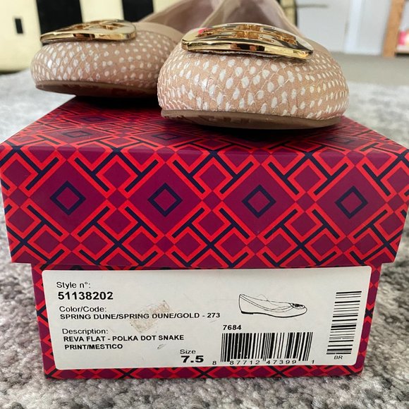 Tory Burch Reva Flat Polka Dot Snake Spring Dune - Picture 7 of 14